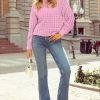 Women's Pink Crochet Knit Drop Shoulder Sweater - Image 7