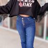 Women's GAME DAY Sequined Rugby Cropped Sweatshirt - Black - Image 2