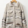 Women's Khaki Western Aztec Print Sherpa Splicing Long Sleeve Button Coat - Image 12