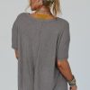 Women's Gray Solid Color Waffle Knit T-Shirt and Shorts Set - Casual Chic Two Piece Outfit - Image 2