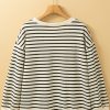 Women's Black and White Striped 3/4 Sleeve Top with Big Flower Patch - Image 6