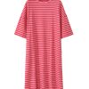 Strawberry Pink Striped Semi-Fitted Shift T-Shirt Dress with 3/4 Sleeves - Image 15