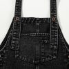 Women's Black Distressed Wide Leg Denim Overall with Bib Pocket - Image 7