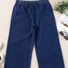 Plus Size Real Teal Drawstring High Waist Wide Leg Casual Jeans for Women - Image 3