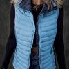 Women's Sky Blue Plush Collared Quilted Zipped Puffer Vest for Winter Style - Image 12