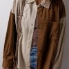 Women's Brown Color Block Chest Pockets Buttoned Corduroy Shacket - Image 2