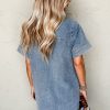 Women's Beau Blue Short Sleeve Collared Denim Mini Dress with Patched Pockets - Image 11