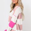 Light Pink Colorblock Striped Drop Shoulder Long Sleeve Top - Image 2