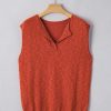 Women's Orange Solid Color Split V Neck Short Sleeve Sweater - Casual Chic - Image 12