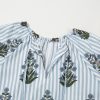 Women's Beau Blue Striped Floral Printed Long Sleeve Tied V Neck Blouse - Image 8