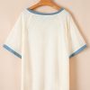 Trendy Women's Plus Size Beige Raw Seam Contrast Color Patchwork Top - Image 6