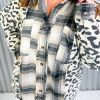 Black Plus Size Plaid Leopard Printed Patchwork Shirt Jacket - Image 3