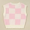 Women's Pink Preppy Bow Detail Checkered Sweater Vest for Stylish Layering - Image 9