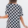 Women's Black Western Fashion Checkerboard Print Side Split T-Shirt - Image 2