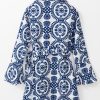 Women's Blue Floral Print V Neck Wrapped Knot Long Sleeve Shift Dress - Image 7