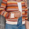 Women's Orange Boho Striped Zip Up Long Sleeve Jacket - Stylish and Versatile Outerwear - Image 3