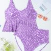 Women's Plus Size Purple Polka Dot Print Ruffled Knotted V Neck Tankini Set - Image 10