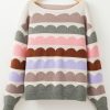 Chic Gray Wave Striped Balloon Sleeve Drop Shoulder Sweater for Women - Image 6