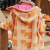 Women's Orange Checkered Sherpa Hooded Jacket - Image 2