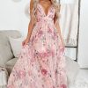 Women's Pink Floral Pleated Bust Backless Maxi Dress with Empire Waist - Image 10