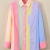 Women's Pink Stripe Oversized Color Block Shirt with Chest Pocket - Image 7