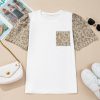 Women's Elegant White Leopard Patchwork Puff Sleeve T-Shirt with Crochet Lace Trim - Image 14