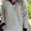 Women's Black Stripe Collared Long Sleeve Top & Drawstring Shorts Set - Image 5