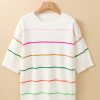 Women's White Colorblock Striped Half Sleeve Drop Shoulder Sweater - Image 10