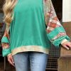 Women's Plus Size Sky Blue Plaid Floral Patchwork Raglan Sleeve Sweatshirt - Image 2