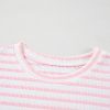 Chic Pink Stripe Knitted Short Sleeve Top and Drawstring Shorts Set for Women - Image 9