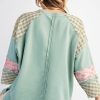 Women's Clearly Aqua Plaid Floral Peace Heart Graphic Wide Long Sleeve Top - Image 7