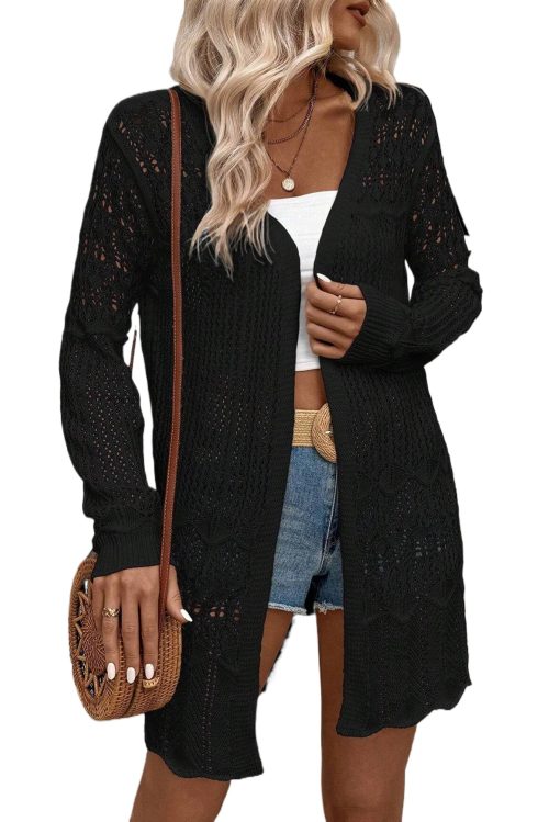 Women's Black Crochet Open Front Cardigan