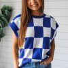 Women's Dark Blue Checkerboard Round Neck Sweater Vest - Classic & Versatile - Image 5