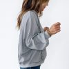 Women's Light Grey Waffle Patchwork Long Sleeve Pullover Top - Image 6