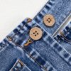 Women's Light Blue Mineral Wash Wide Leg Denim Overalls with Adjustable Buttoned Straps - Image 13
