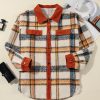 Plus Size Women's Brown Stripe Plaid Print Collared Button Up Jacket - Image 7