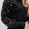 Elegant Women's Black Pearl Beaded Bishop Sleeve Sweater for Special Occasions - Image 12