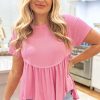 Women's Peach Blossom Ribbed Short Sleeve Babydoll Top - Casual Summer Style - Image 6