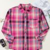 Women's Plus Size Rose Stripe Checkered Print Button Up Shirt - Image 7