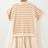 Women's Khaki Stripe Two-in-One Collared Cap Sleeve Mini Dress - Trendy Patchwork Design - Image 6