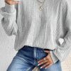 Women's Light Grey Textured Crossover Backless Knit Long Sleeve Top - Image 7