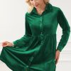 Elegant Green Long Sleeve Ruffle Velvet Button Up Mini Dress - Image 8