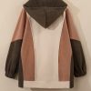 Plus Size Brown Colorblock Hoodie with Exposed Seams - Image 7