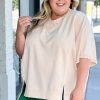 Elegant Beige Pearl Decor Crew Neck Half Sleeve Plus Size T-Shirt - Image 2