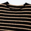 Women's Black Stripe Drop Shoulder Round Neck Loose Sweater - Trendy Casual Knit - Image 7