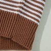 Women's Brown Stripe Geometric Textured Drop Shoulder Sweater - Image 10