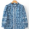 Women's Blue Floral Ric-rac Patchwork Button Loose Fit Shirt - Image 5