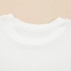 Women's White Eyelet Pattern Short Sleeve Ribbed Top - Trendy Patchwork Design - Image 8