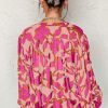 Women's Pink Floral Print Batwing Sleeve Buttoned Loose Fit Shirt - Image 2