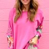 Women's Sachet Pink Mixed Print Patch Drop Shoulder Pullover Top for Casual Style - Image 2